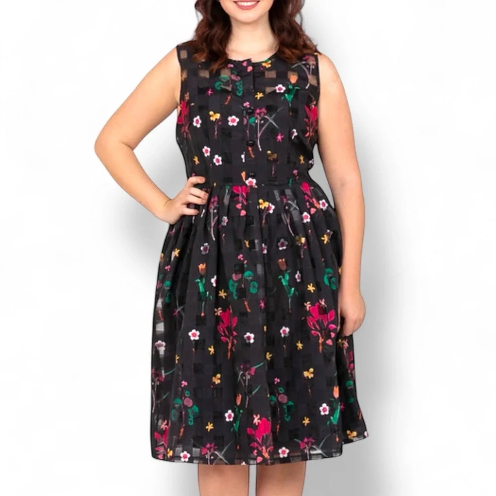 NWT Voodoo Vixen Dress Womens‎ Size Large Black Aline Floral Sleeveless Retro - Picture 4 of 15